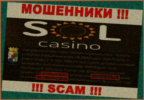 Будьте бдительны, зная номер лицензии Sol Casino с их web-ресурса, уберечься от облапошивания не удастся - это МОШЕННИКИ !