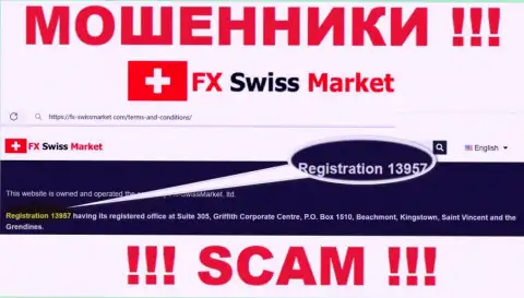 Как указано на официальном интернет-ресурсе мошенников FX Swiss Market: 13957 - это их регистрационный номер