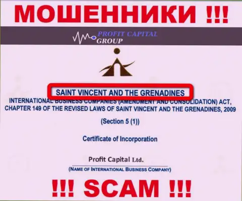 Официальное место регистрации интернет-мошенников Profit Capital Group - St. Vincent and the Grenadines