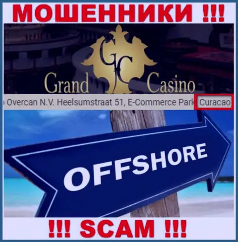 С организацией Grand Casino сотрудничать РИСКОВАННО - прячутся в оффшорной зоне на территории - Curacao