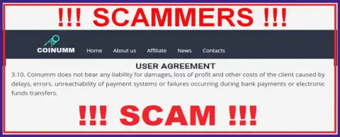 Coinumm Com scammers aren't liable for client losses