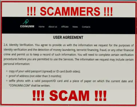 Coinumm Com Scammers are collecting personal data from the clientage