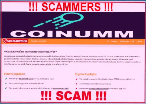 Information about Coinumm Com thieves from the scamadviser com
