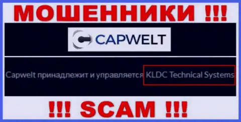 Юридическое лицо компании CapWelt Com - это КЛДЦ Техникал Системс, инфа взята с официального web-сервиса