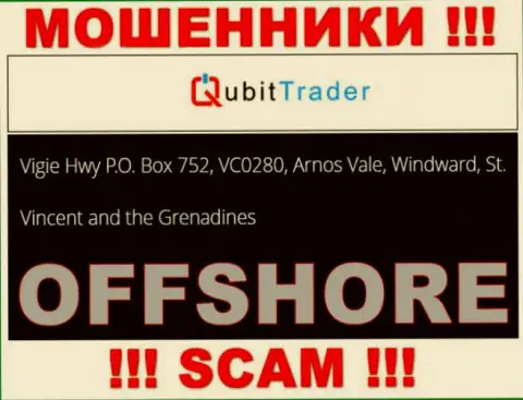 Vigie Hwy P.O. Box 752, VC0280, Arnos Vale, Windward, St. Vincent and the Grenadines - это адрес регистрации конторы Qubit Trader LTD, находящийся в офшорной зоне