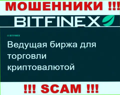 Основная работа Bitfinex - Крипто торговля, будьте очень бдительны, промышляют неправомерно