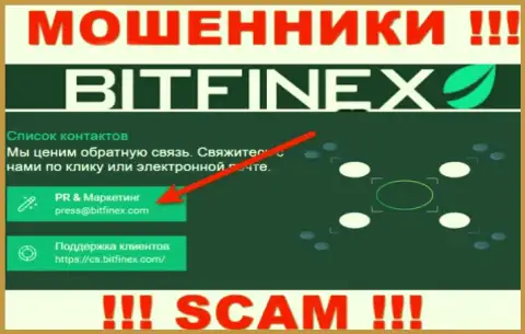 Контора Битфайнекс Ком не скрывает свой е-майл и размещает его на своем сайте