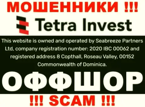 На интернет-ресурсе махинаторов Тетра-Инвест Ко говорится, что они находятся в офшоре - 8 Copthall, Roseau Valley, 00152 Commonwealth of Dominica, будьте крайне осторожны