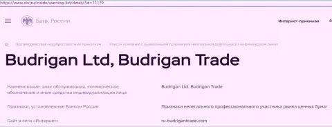 Махинаторы Budrigan Ltd загремели в черный список ЦБ России