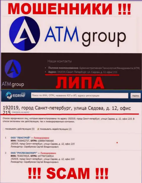 В глобальной сети и на онлайн-сервисе мошенников ATM Group нет правдивой информации об их юридическом адресе