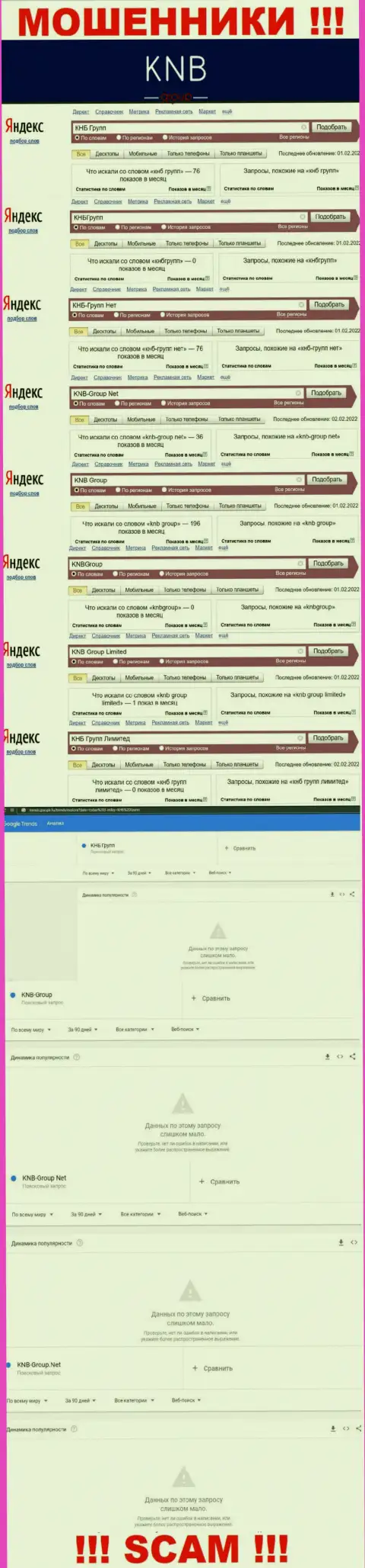 Скриншот итога online-запросов по неправомерно действующей конторе KNB-Group Net