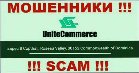 8 Copthall, Roseau Valley, 00152 Commonwealth of Dominica это оффшорный адрес Unite Commerce, представленный на сайте данных мошенников