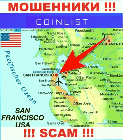 Официальное место регистрации КоинЛист на территории - San Francisco, USA