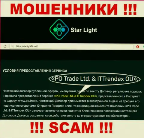 Мошенники Star Light 24 не прячут свое юридическое лицо - это ПО Трейд Лтд и ИТТрендекс ОЮ