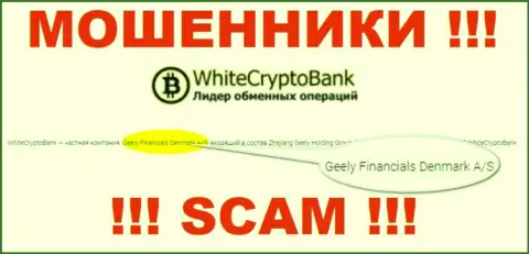 Юр. лицом, владеющим аферистами White Crypto Bank, является Geely Financials Denmark A/S