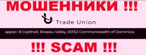 Все клиенты Trade Union однозначно будут слиты - данные интернет-махинаторы сидят в оффшорной зоне: 8 Copthall, Roseau Valley, 00152 Commonwealth of Dominica