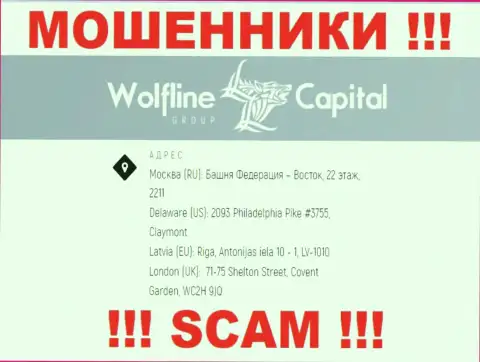Будьте крайне внимательны ! На сайте мошенников Wolfline Capital LLC ложная информация о местонахождении конторы