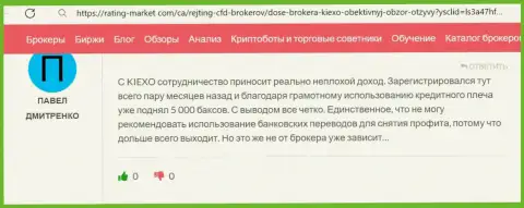 Отзыв валютного игрока Kiexo Com, размещенный на веб-сайте rating market com, о возврате вложенных денег с данной дилинговой организации