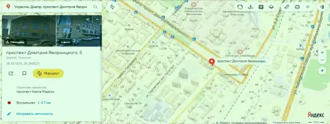 Представленный одним из служащих 770 Капитал адрес места нахождения жульнической Форекс организации на Яндекс Картах