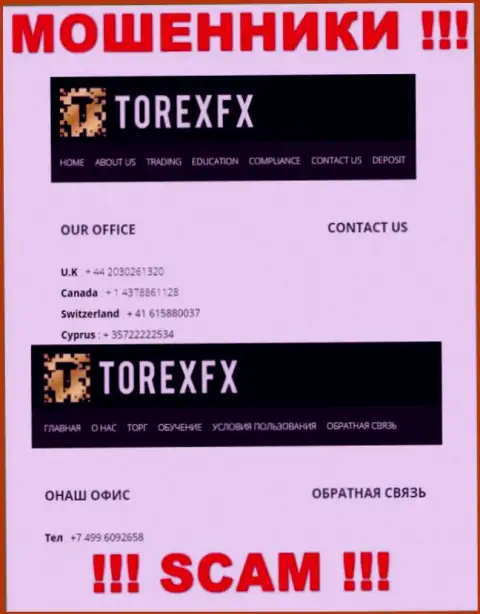 В арсенале у internet мошенников из организации TorexFX Com есть не один номер телефона